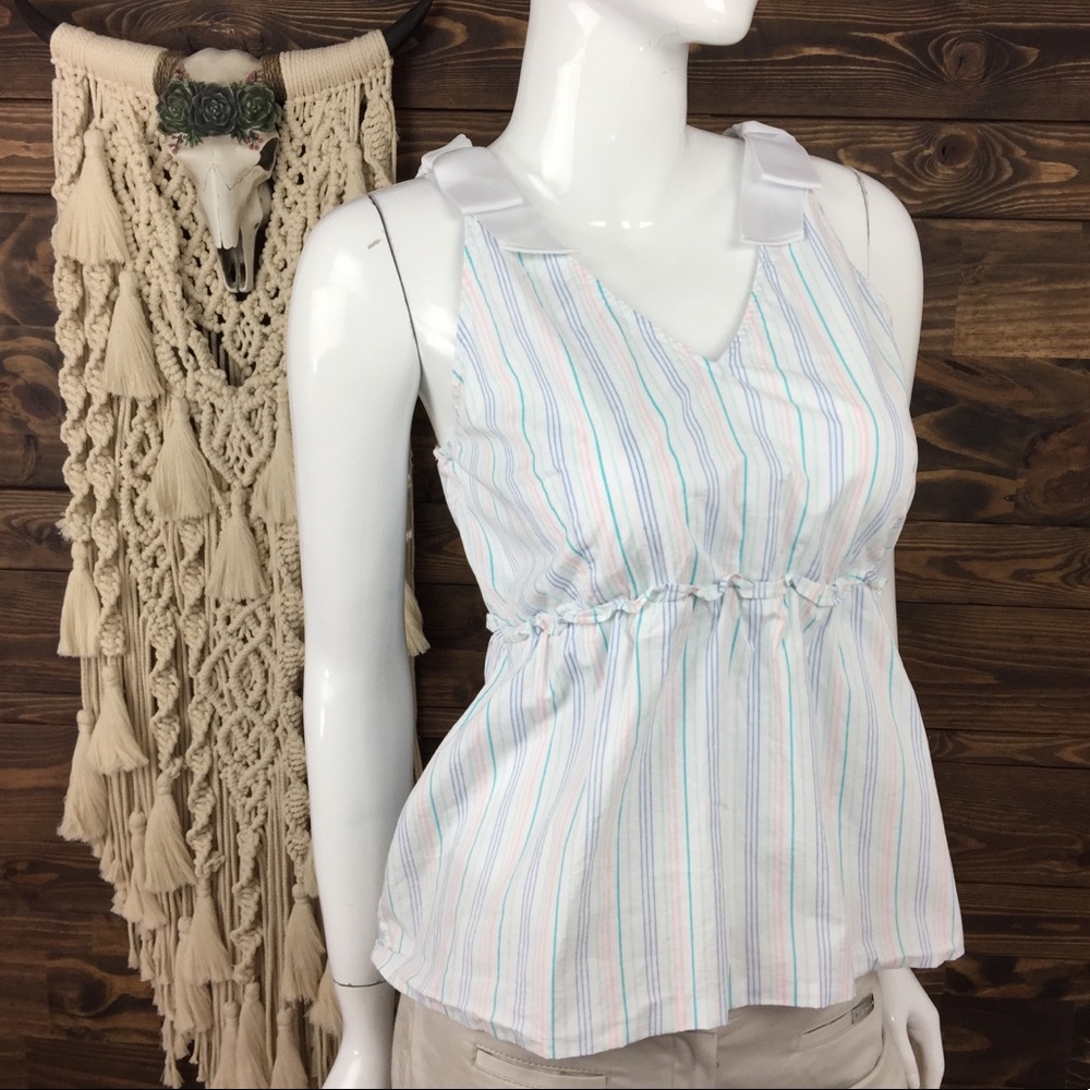 Belle Sky | Striped Pastel Bow Ruffle Peplum